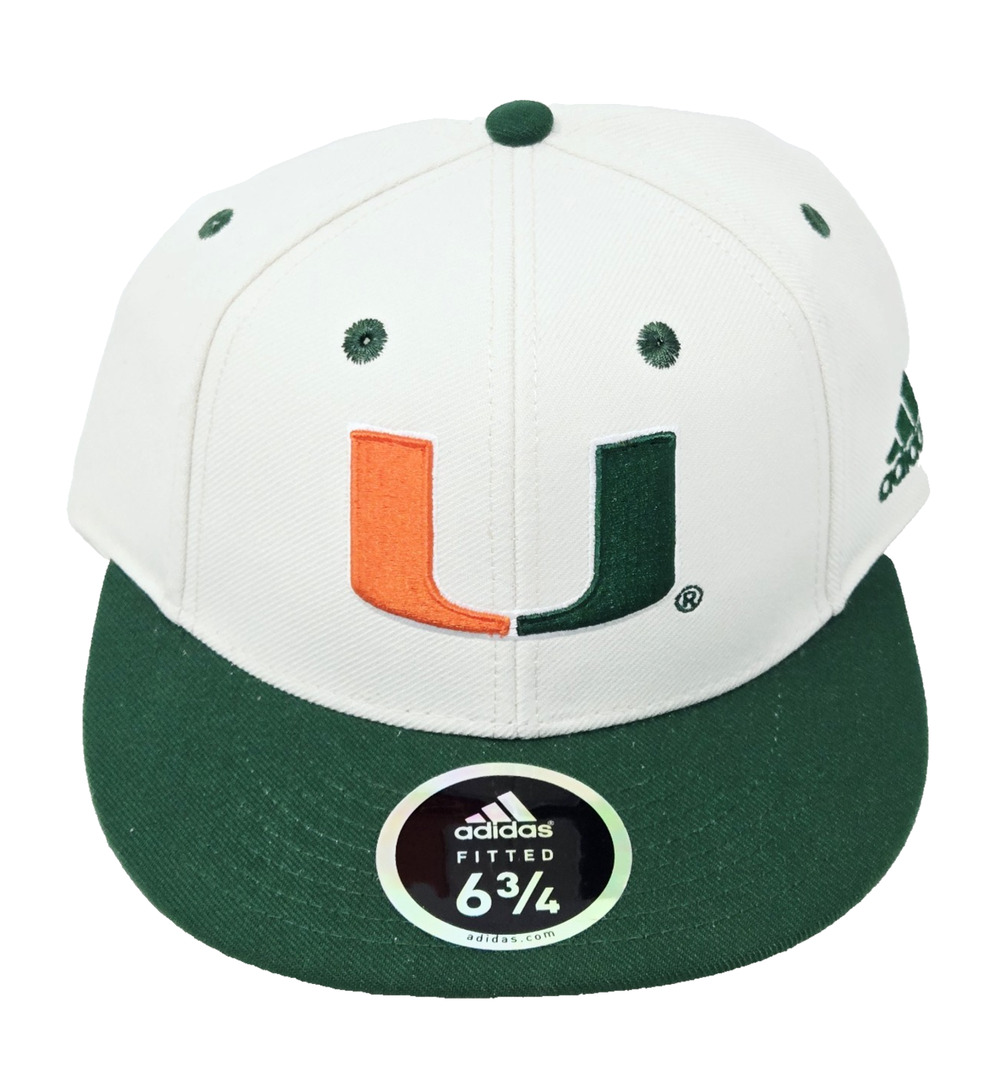 Adidas Miami Hurricanes white Hat Cap Fitted Pick Size 6 3/4 New